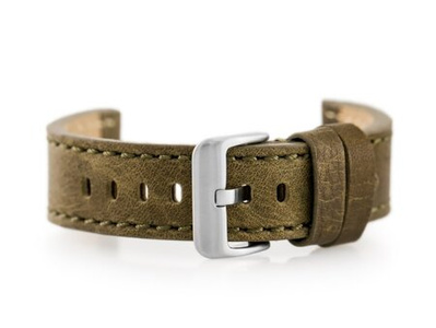 Leather watch strap W48 - PREMIUM - olive green - 20mm