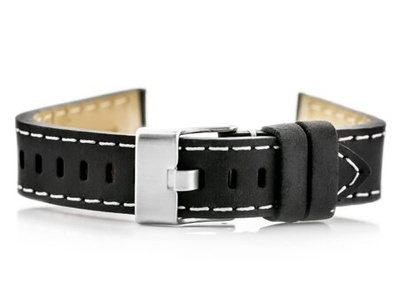 W25 leather watch strap - black/white - 22mm